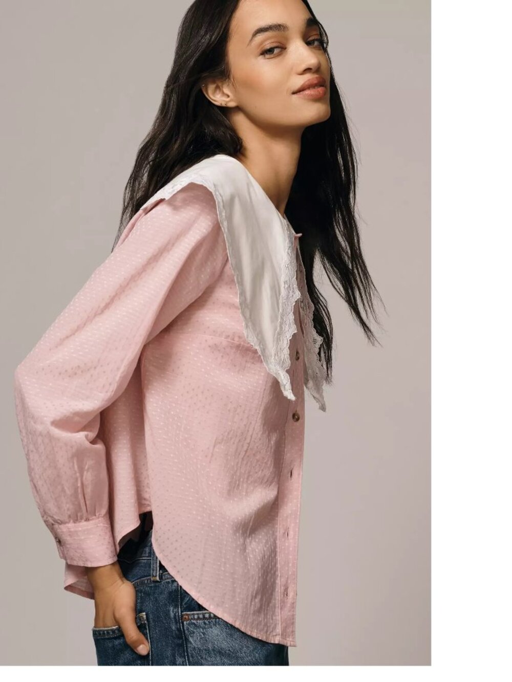 By Anthropologie Oversized Collar Blouse new with tag size S pink color - Picture 4 of 8